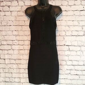 Bebe Black Cocktail Dress Sleeveless Black Studs Size M EUC